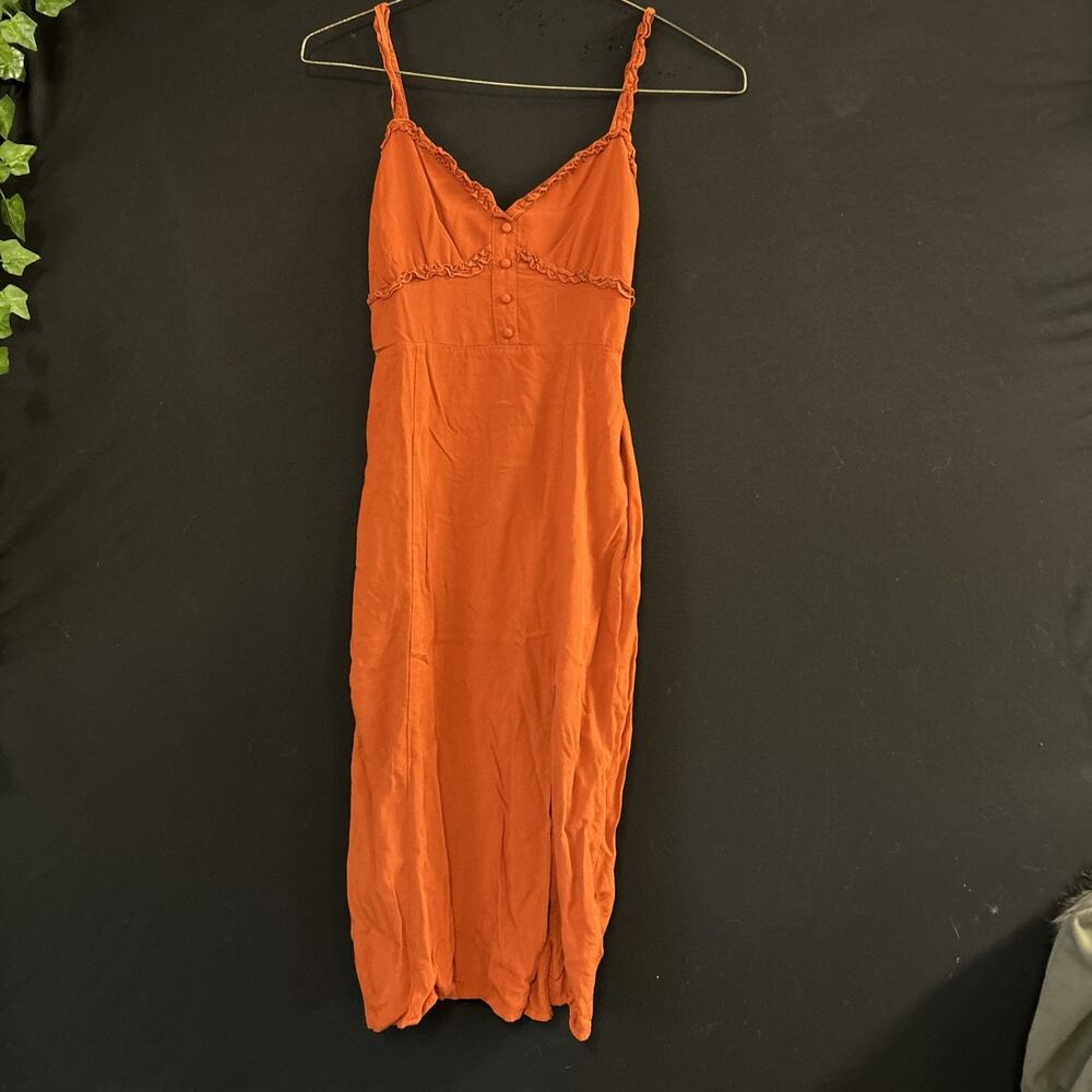 Forever 21 Small Rust Orange Fitted Midi Dress Y2K Boho Festival Fairy Hippie